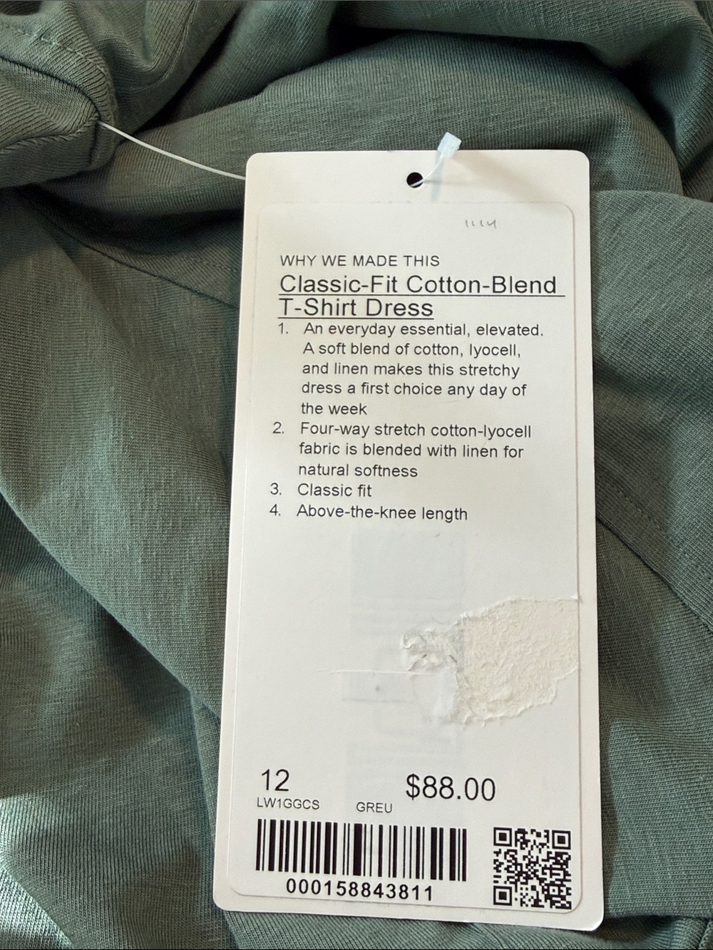 Lululemon Classic-Fit Cotton T-Shirt Dress NWT grey eucalyptus Green Size 12 - Picture 3 of 4